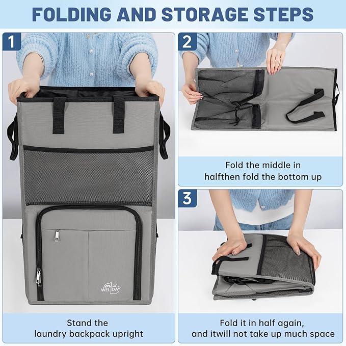 Laundry Backpack Bag,(Only Bag) Extra Large 2 in 1 Laundry Hamper Basket with Shoulder Straps, Freestanding Laundry Bag for College Dorm, Laundromat, Apartment