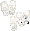 Lillian Rose White and Gold Wedding Door Hangers for Bride, Groom, and Guests