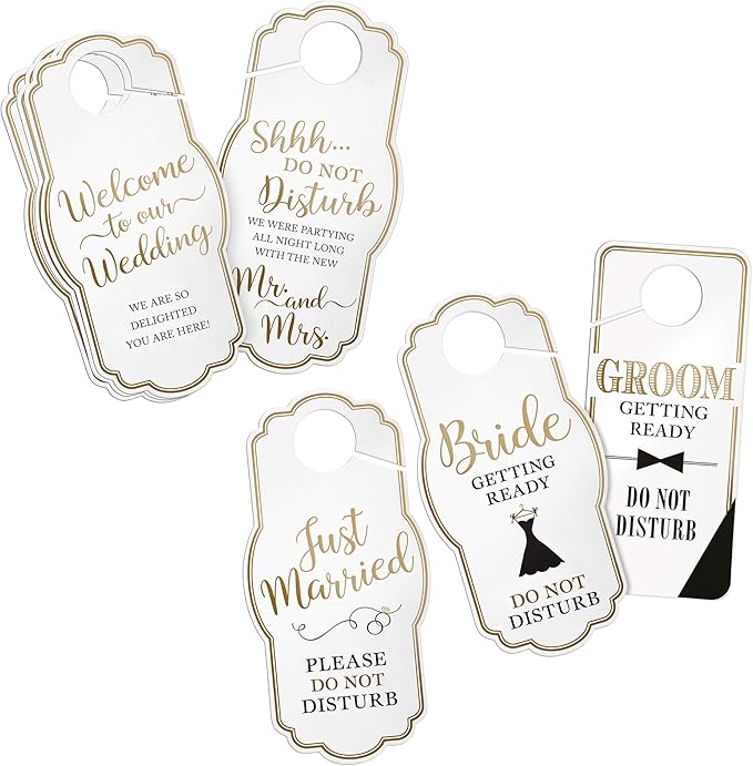 Lillian Rose White and Gold Wedding Door Hangers for Bride, Groom, and Guests