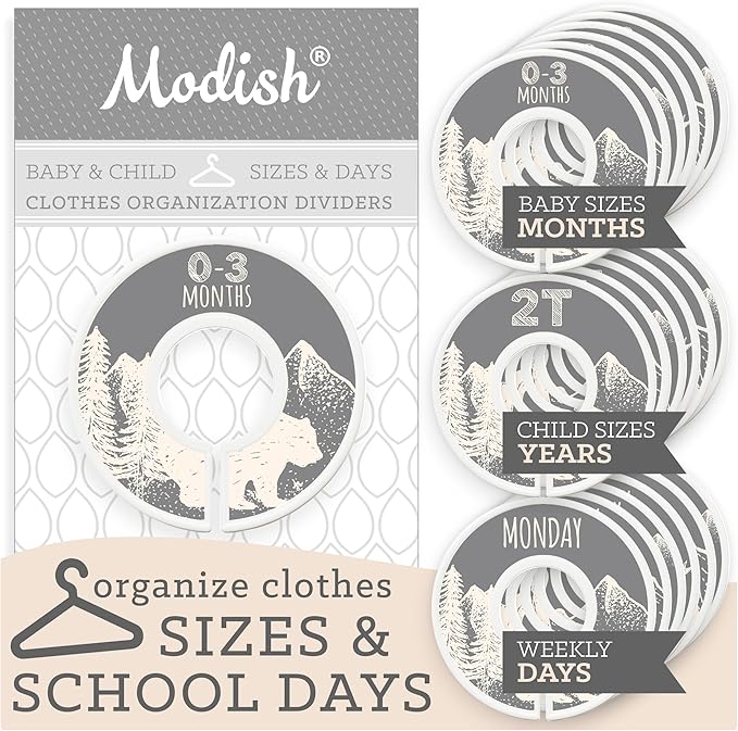 Baby Clothes Closet Organization, Hanging Size Dividers: Months & Years Sets, Girl Boy Neutral Gray Tan Woodland Animal Outdoor Mountain Forest Safari Explorer Nursery Décor, Useful Baby Gift