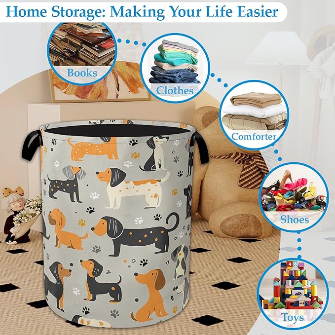 Dachshund Dog Laundry Basket Collapsible Laundry Hamper Clothes Toy Storage Bin for Bathroom Bedroom Room Decor 16" X 20.8"