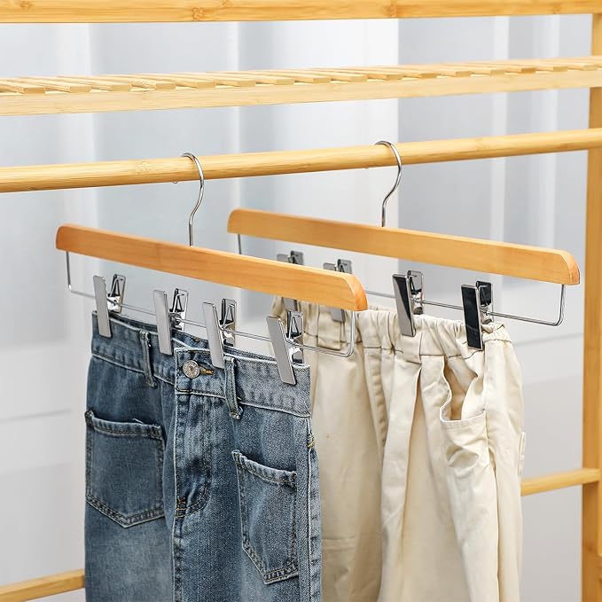 4 Pcs Kilt Hanger 20 Inches Wooden Duty Skirt Hangers with 4 Clips for Closet (Wooden Color)