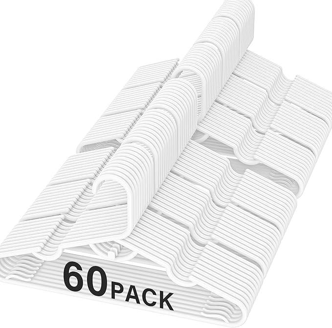 60 Pack Baby Clothes Hangers - Toddler Hangers for Kids 11.4" x 6.7" Premium PP Material Stackable with Anti-Slip Grooves, Baby Hanger for Infant Onesie Towels Standard Closet Hanger, White