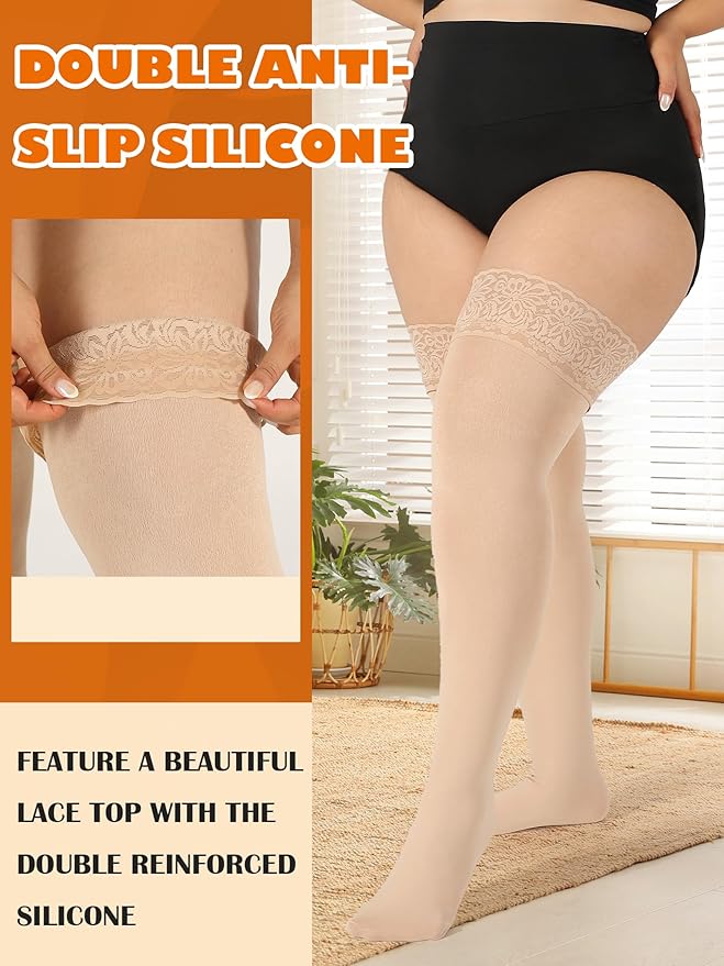 Plus Size Thigh High Socks for Women Fleece Lined Extra Long Over the Knee Stockings Leg Warmers Boot Socks