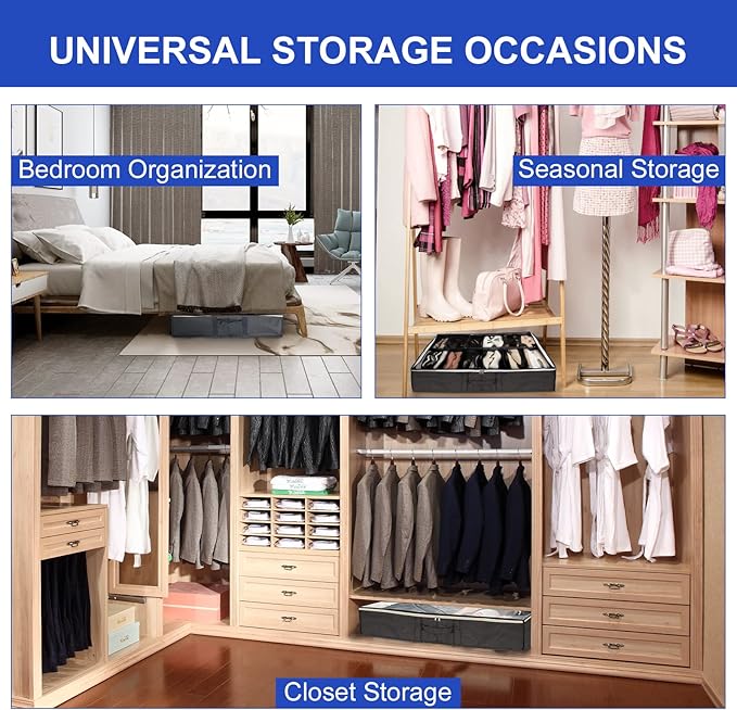 Surblue Under Bed Shoe Organizer Storage Bag with Transparent Skylight and Zippered,36 Pairs,Grey,3 PCS