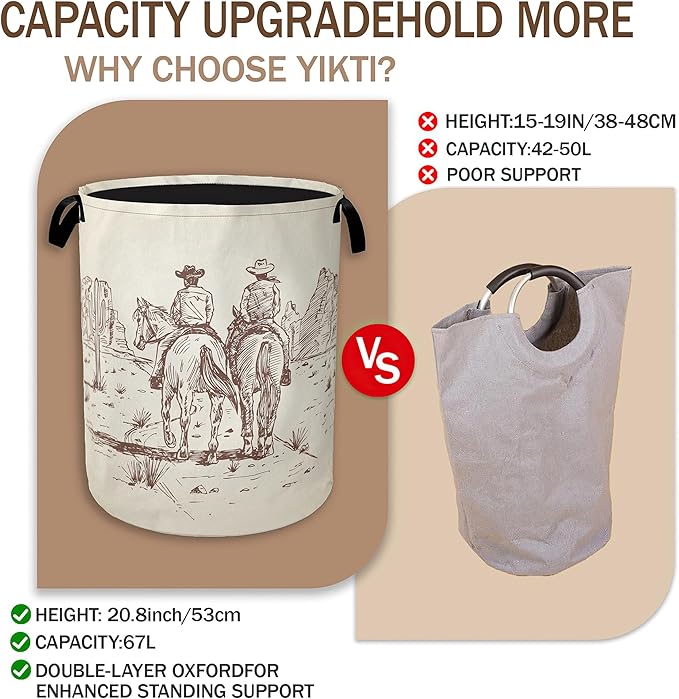 Western Cowboy Laundry Hamper,Vintage Clothes Hamper for Laundry,Waterproof Oxford Toy Storage Collapsible Hampers for Bedroom, Dorm Room,Bathroom,16x20 Inch
