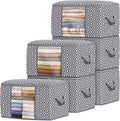 Direct 100L, 6 Pack, Storage Containers, Large Clothes Storage Bins Foldable Organization and Storage Bags with Reinforced Handle, Clear Window for Bedding, Blankets, Clothing, Grey