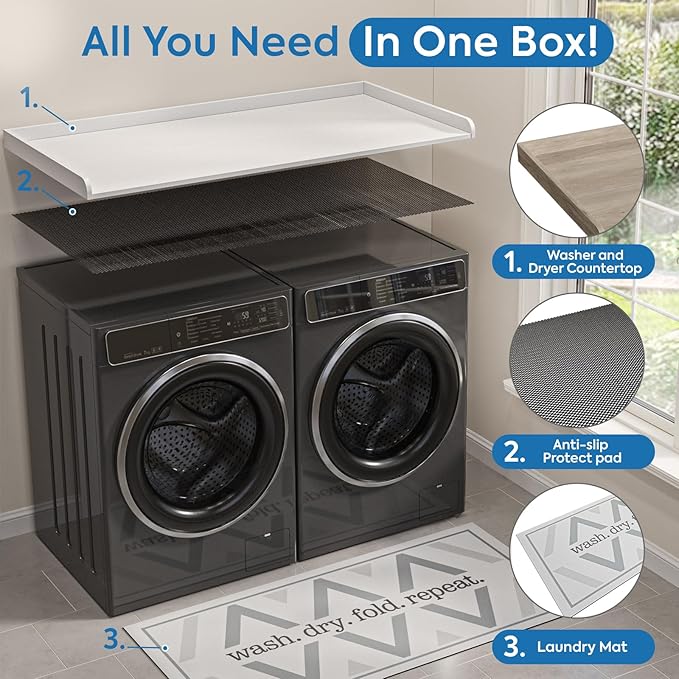 Washer Dryer Countertop, 27.5" x 54" Washer and Dryer Countertop with Non-Slip Pad,Large Laundry Topper for Laundry Room Organization