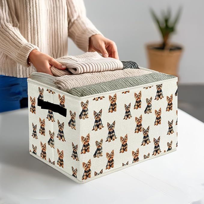 Yorkshire Terrier Gifts Storage Bins & Boxes with Handles, Dog Foldable Basket for Organizing Dog Lovers Owners Women, Yorkie Gifts Laundry Hampers for Bedroom Bathroom Clothes Toys Books
