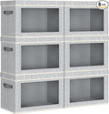 Collapsible Storage Bins with Lids - Stackable Storage Containers with Window, 6 Pack Fabric Cube Bins for Closet, Home & Office Organization Baskets, Light Gray, 14.9" x 9.8" x 9.8"