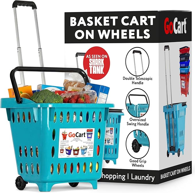 dbest products GoCart,Teal Grocery Cart Shopping Laundry Basket on Wheels
