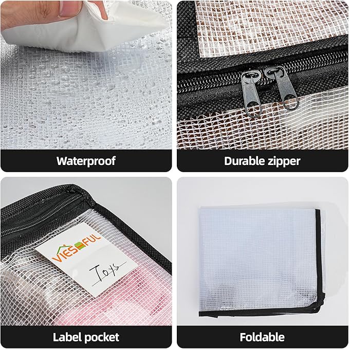 Vieshful 6 Pack Plastic Storage Bags with Zipper, Clear Bed Sheet Organizers and Storage, for Clothes Blankets, Sweater, Toys & Closet Organizer, 22L Black (17.7" × 14.96" × 5.1")