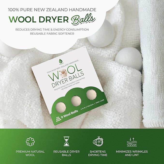 Pursonic Laundry Wool Dryer Balls Made with 100% Pure New Zealand Wool - Natural Reusable Fabric Softener Balls for Drying Time & Energy Consumption - Reduces Clothing Wrinkles & Lint - Set of 6