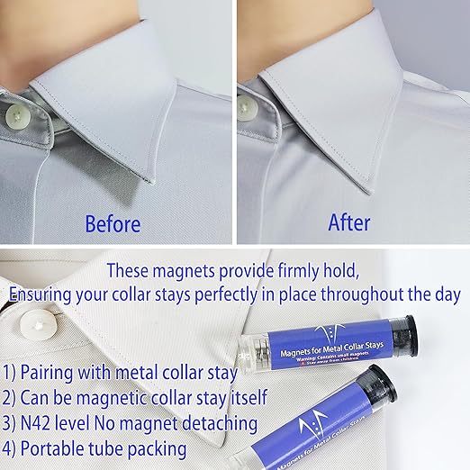 Magnets for Metal Collar Stay, N42 Strong Magnetic Collar Holders Replacement, Packed in Mini Round Tube, 20Pcs (0.4 * 0.08”/10 * 2mm)