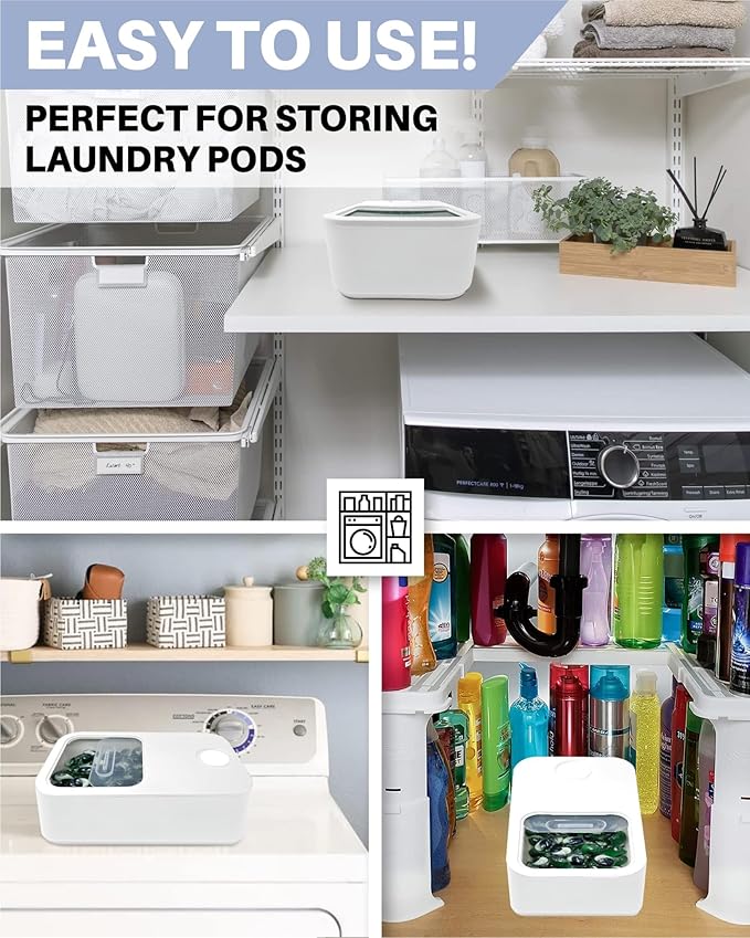 TidyFriend Laundry Pods Container with Slide Lid, 15" x 8.7" x 4.5", Airtight Storage Keeps Pods Fresh, Holds 9–10 lbs or 100–130 Pods, Laundry Detergent Container & Dishwasher Pod Holder (White)