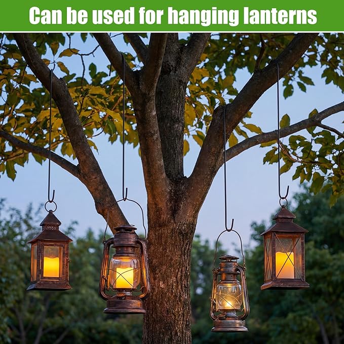 12 Pack 18 Inch S Hooks for Hanging Plants, Heavy Duty Metal Extension Hangers for Bird Feeders Wind Chimes Flower Baskets Black Vinyl Coated Rustproof Garden Hooks