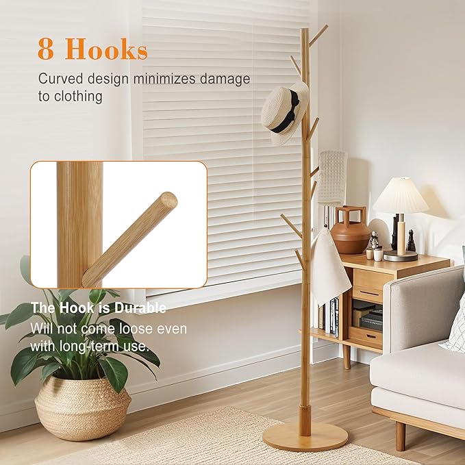 VECELO Coat Rack Freestanding, Entryway Hanger Stand, Umbrella Holder