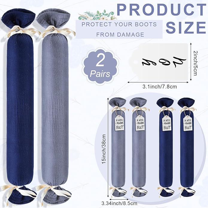 2 Pairs Boot Shaper Stands with 8 Labels Cotton Tall Boot Inserts for Closet Organization