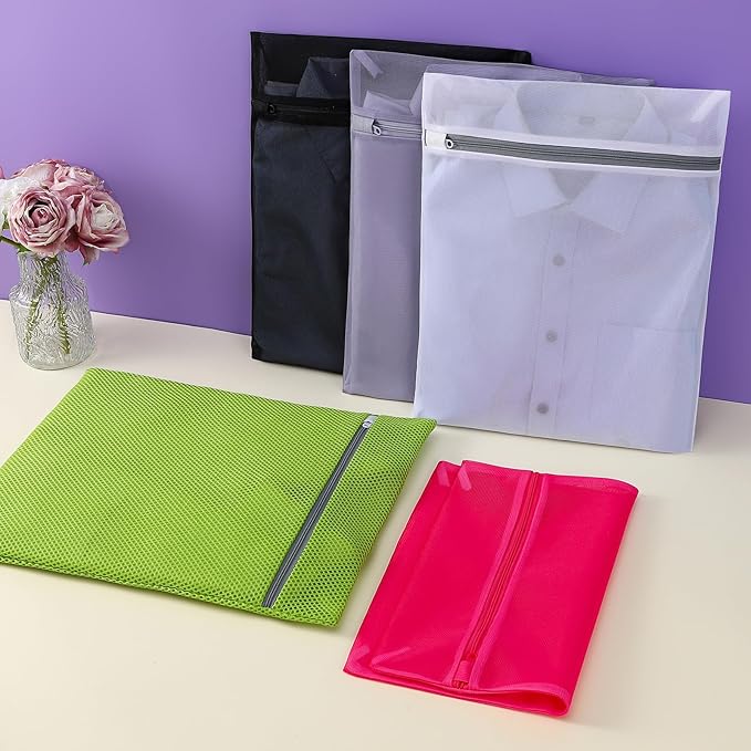 4 pack Mesh Laundry Bags,Mesh Wash Bags,Lingerie Bags for Washing Delicates,12 x 16 Inches lingerie bags for Laundry, Travel Storage Organize Bag for Cotton Clothes,Sheet, Shoes (WHITE)
