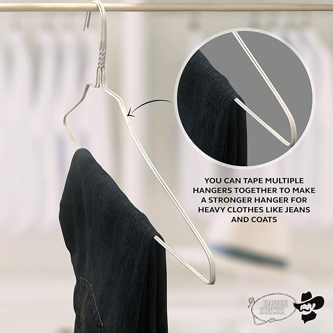Wire Metal Clothes Hangers 50 Pack for Standard Size Shirts, Pants, Skirts, Space Saving, Non Slip,18 Inch 14.5 Gauge Ultra Thin Standard Dry Cleaner Coated Steel (50, White)
