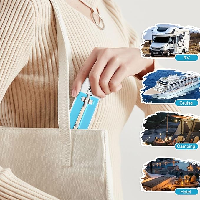 Foldable Travel Hangers for Cruise, 6 Pack Portable Collapsible Hangers with Clips, Folding & Space-Saving Suitcase Hangers for Travel, (Blue-White)