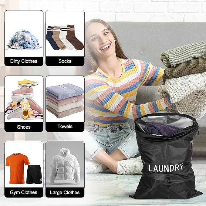 4Pcs Travel Laundry Bags, Dirty Clothes Travel Bag, Waterproof Wet Bags with Zips, Reusable Wet Dry Bag for Swimming Yoga Dance Clothes (Black)