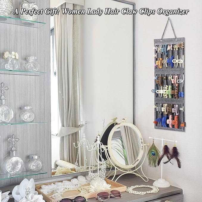 Hanging Claw Clips Holder for Women, Claw Hair Clips Storage Organizer for Lady, Hair Banana Barrettes and Butterfly Jaw Clip Display Stand Holder. (Light grey)
