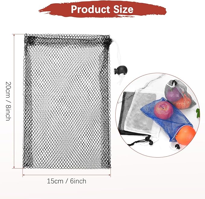 6 x 8 in Small Mesh Laundry Bags with Drawstring [6PCS] - Durable Mesh Bags with Cord Lock for Laundry & Soap &Small Balls - [Black]