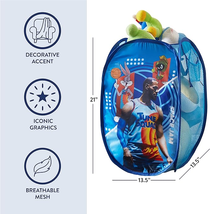 SPACE JAM: A New Legacy Pop Up Laundry Storage Hamper with Handles, 21"H x 13"L x 13"W