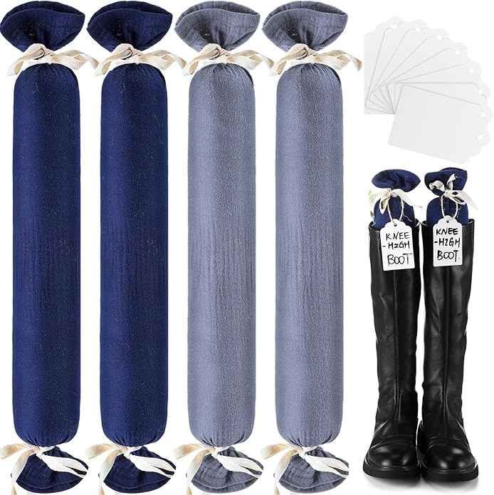 2 Pairs Boot Shaper Stands with 8 Labels Cotton Tall Boot Inserts for Closet Organization