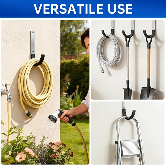 Heavy Duty Steel Garage Hooks,Garage Storage Utility Hooks,Heavy Duty Garage Garden Tool Organizer,Steel Wall Mount Hooks, Garden Hose Hanger, Black U Hooks (Dark Brown-2PC)