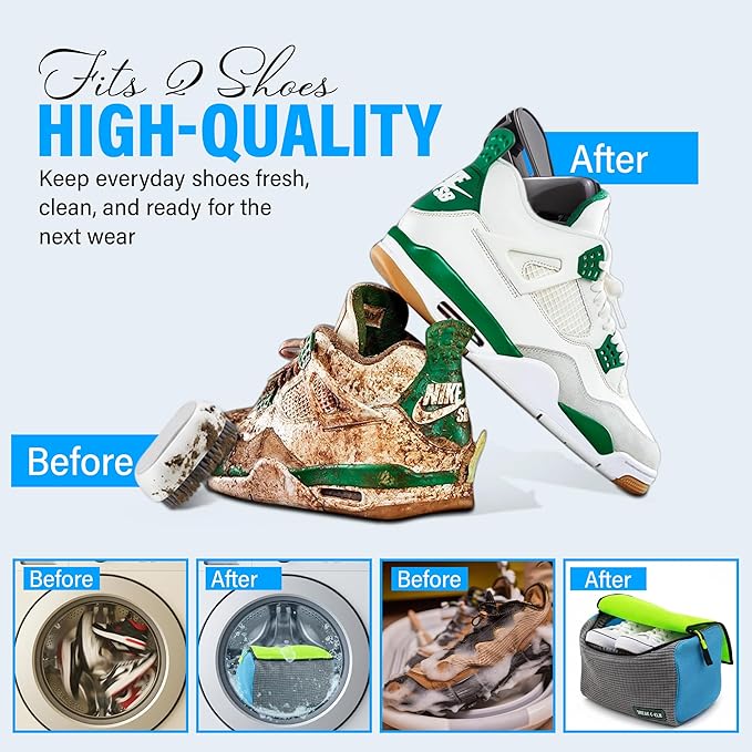 XL Reusable Shoe Washing Machine Bag – 360° Cleaning, Fits 2 Shoes, Heavy Duty Sneaker Laundry Bag for Washing Gym Footwear, Kids Sneakers, Includes Shoe Trees, Drying Bag, Brush & Towel