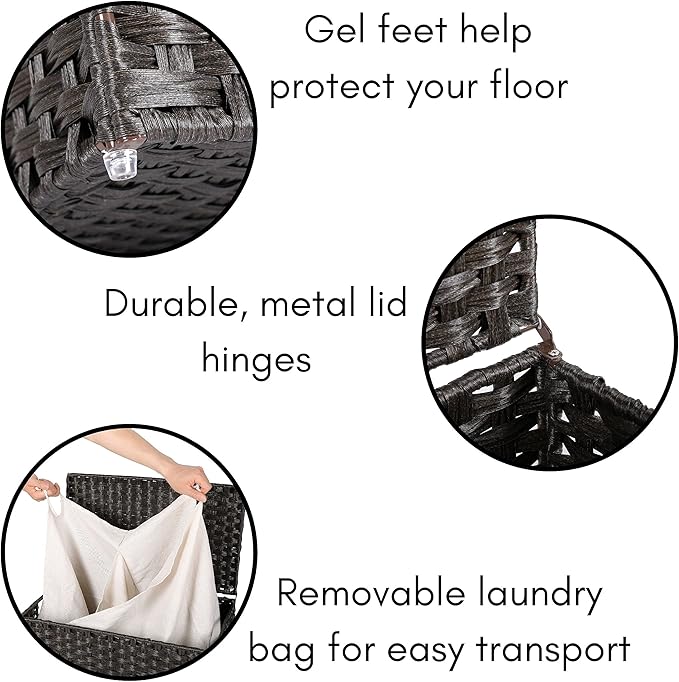 BIRDROCK HOME Divided Laundry Hamper with Lid - Brown - Double Sorter with Liner Bags - Large Collapsible Hampers - Foldable Bin - Synthetic PE Rattan - Hand Woven - Clothes Basket
