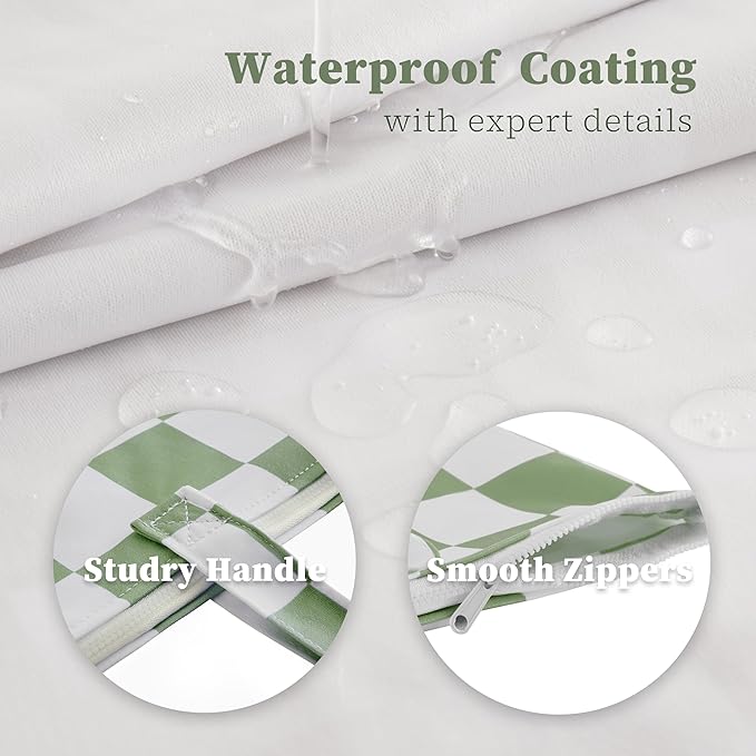 Checkered 2 Pcs Large Travel Laundry Bags for Dirty Clothes, Aesthetic Trendy Waterproof Washable Laundry Bag with Handle for Travel, Gym, Swimming Pool Sage Green