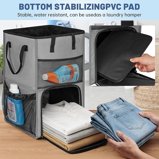 95L Laundry Backpack Bag with 3 Sizes Mesh Wash Bags Empty, Extra Large 2 in 1 Laundry Hamper Basket with Shoulder Straps, Freestanding Laundry Bag for College Dorm, Laundromat, Apartment (Grey)