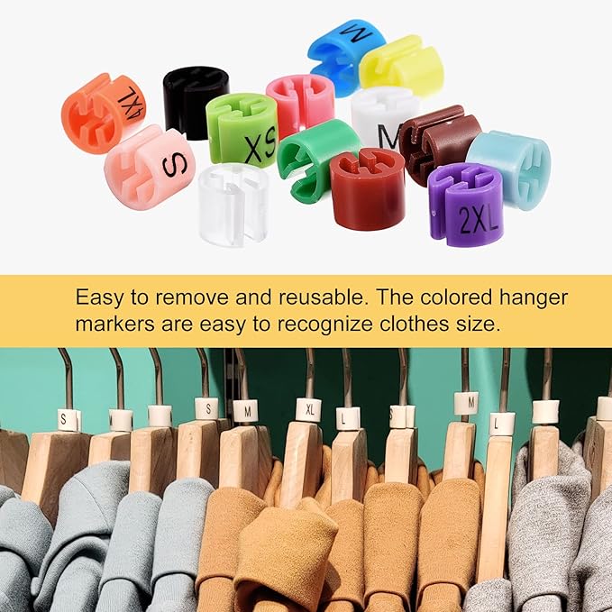 MECCANIXITY Clothes Hanger Marker S/M/L/XL/XXL/3XL Size Tag Fit 3.5mm Rod for Garment Clothing Color Coding, 180 Pcs