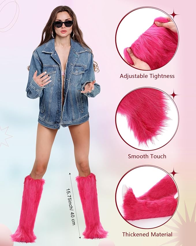 Berlune Faux Fur Fuzzy Leg Warmers Furry Boot Cuff Fur Fluffy Shoes Cover Sleeves for Women Valentines Winter Costumes