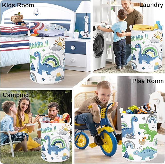 Dinosaur Laundry Hamper Large Storage Basket Cartoon Dino Collapsible Parents Organizer Kids Toy Clothes Bins for Bedroom, Bathroom, Palms, 63L