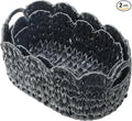 Wicker Scalloped Basket Set of 2,Woven Storage Baskets for Shelves,Closet,Laundry,Gift,Towels,Books,Toys,Waterproof Decor Basket for Organizing,Black Oval