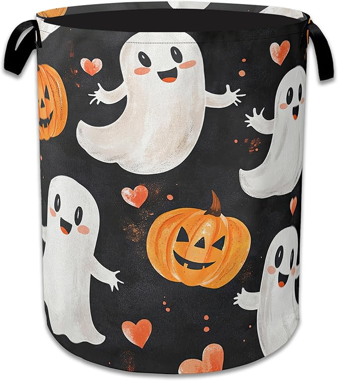 Halloween Ghost Pumpkin Laundry Basket Collapsible Laundry Hamper Clothes Toy Storage Bin for Bathroom Bedroom Room Decor 16" X 20.8"