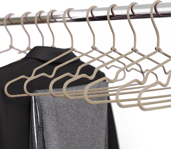 10-Pack of Fabric-Wrapped Metal Hangers Features a Strong Metal Frame, Soft Fabric Coating, Non-Slip Design, preventing Damage, and Providing Secure, Space-Saving Garment Storage. (Ivory)