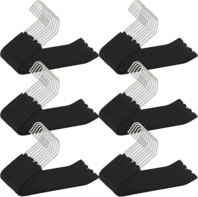 Open Ended Padded Pants Hangers Non Slip Foam Sponge Coated Pant Hangers for Men and Women Plating Anti Rust Chrome Metal for Closet Jeans Slacks Towel Skirt Organizer, Black(30 Pack)
