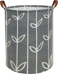 HIYAGON Large Storage Baskets,Waterproof Laundry Baskets,Collapsible Canvas Basket for Storage Bin for Kids Room,Toy Organizer,Home Decor,Baby Hamper (Grey leaves)