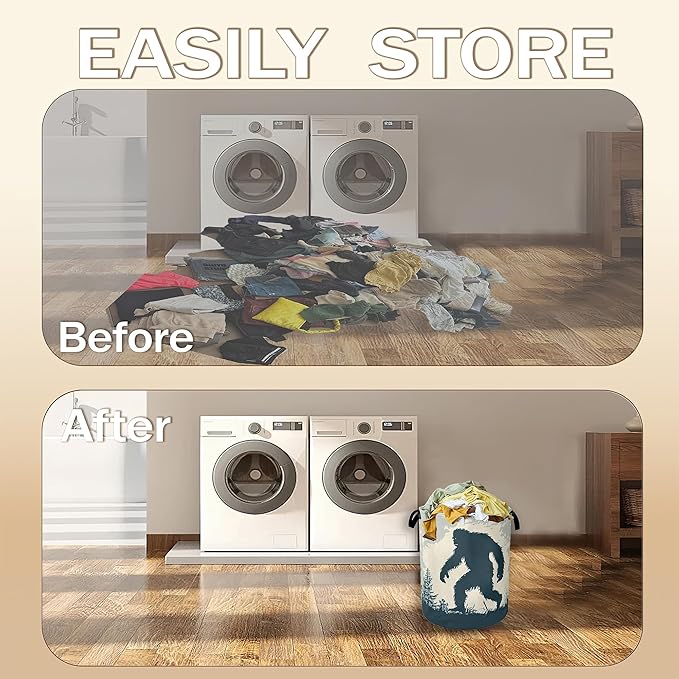Big Foot Laundry Hamper,Retro Forest Collapsible Laundry Baskets,Waterproof Oxford Cloth Laundry Room Organization for Bedroom,Bathroom,Nursery,16x20 Inch