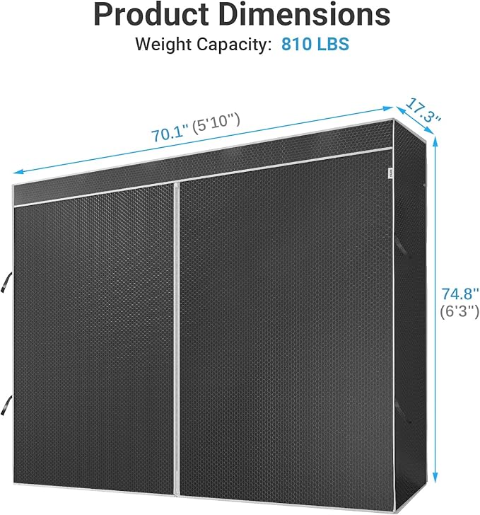 VIPEK Cover ONLY for V5/ V10/ S3/ V6E/ V3C/ V5L/ V10i/ S3i/ V5L i1 Garment Rack, Upgarded Polyester Dustproof Cover Clothing Rack Cover with Zipper, 70.1" L X 17.3" W X 74.8" H, Black