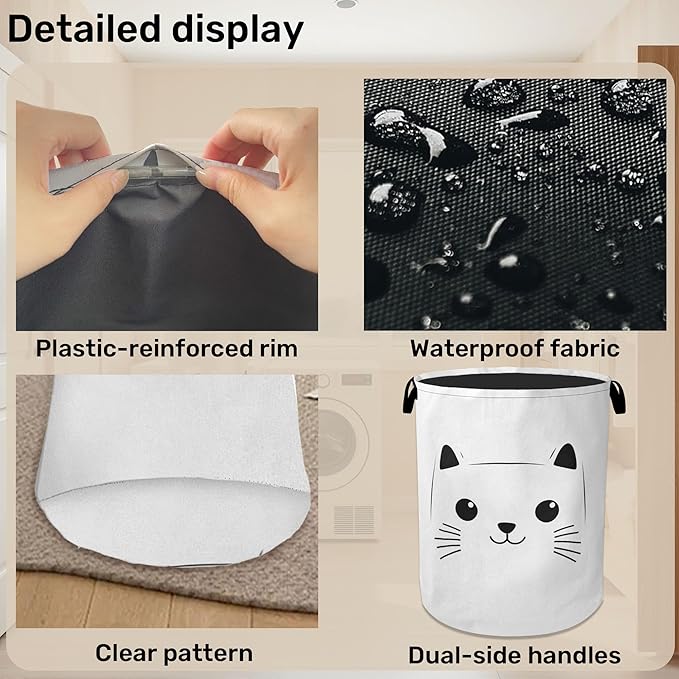 Cute Cat Foldable Laundry Hamper - Waterproof Fabric Storage Basket with Handles, Clothes Hampers for Laundry,Bedroom,Dorm