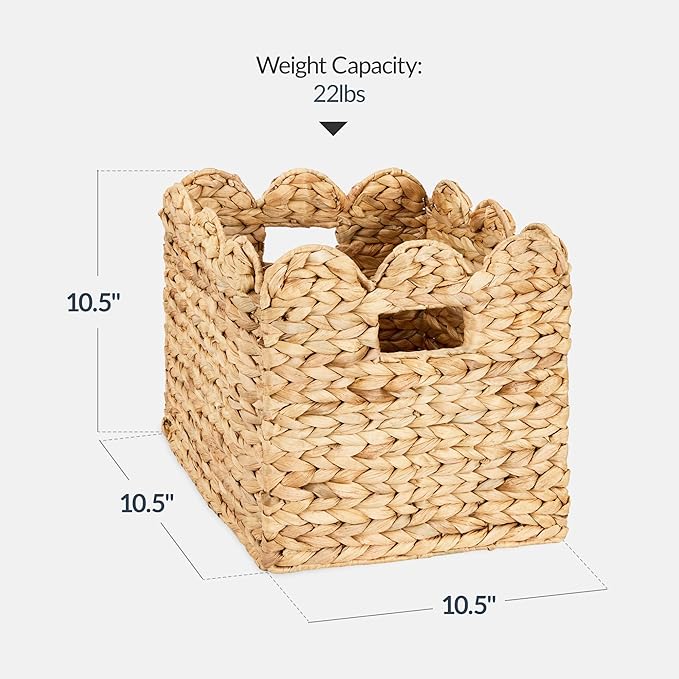 Best Choice Products 10.5x10.5in Scalloped Hyacinth Baskets, Set Of 5 Multipurpose Collapsible Storage Organizer, Handwoven Laundry Totes for Bedroom, Living Room, Shelves – Natural