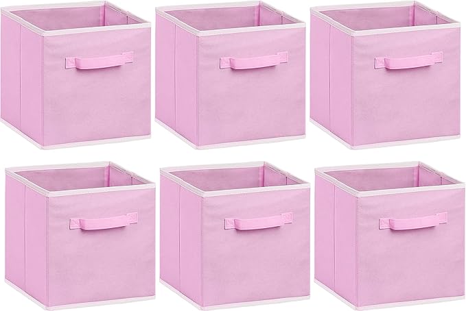 Simple Houseware Foldable Cube Storage Bins, 11-Inch Pink, 6-Pack Fabric Cubes Organizer for Closet or Shelves