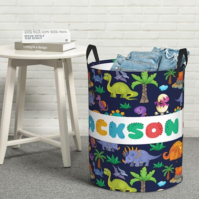 Personalized Dinosaur Laundry Basket For Baby Kids Boys Girls Adult Custom Hamper Basket With Name For Bathroom Bedrooms Collapsible Baby Laundry Basket, Dirty Clothes Hamper With Handles
