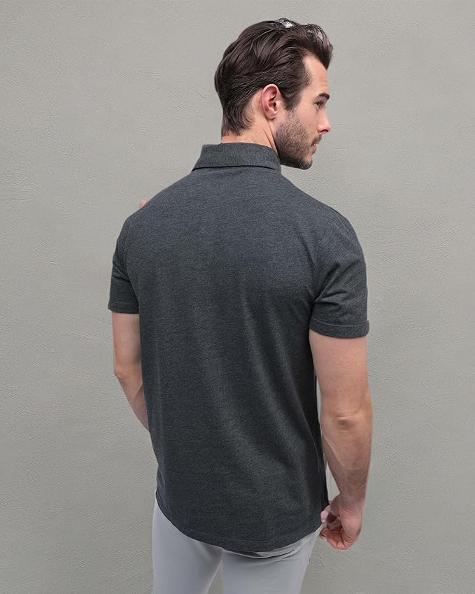 INTO THE AM Polo Shirts for Men - Slim Fit Short Sleeve Collared Shirt S - 4XL Fitted Collar Polos for Work